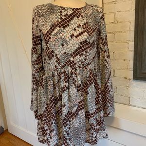 Buddy Love Snake Skin Print Dress Bell Sleeve